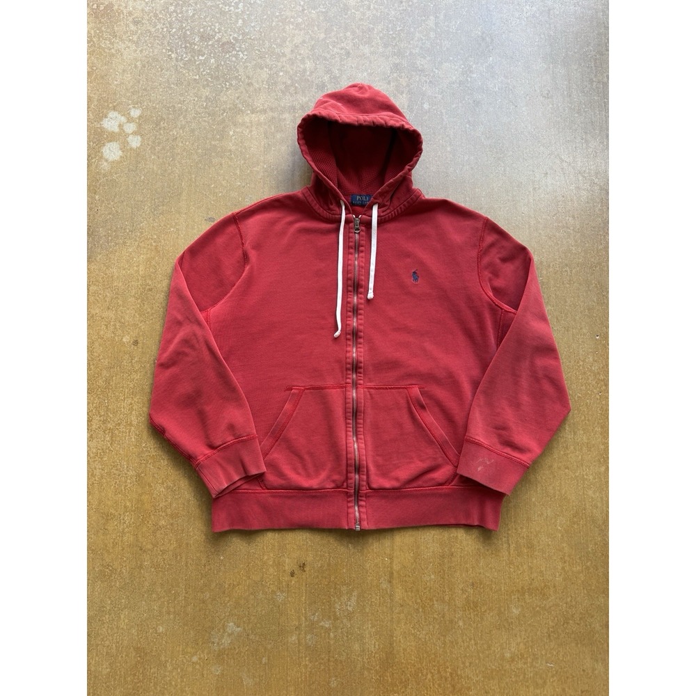Polo Ralph Lauren Heavyweight Waffle Thermal Lined Red Zip Up Hoodie Jacket (XL)